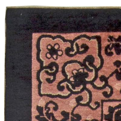 Authentic Early 20th Century Chinese Black and PalePink Wool Rug