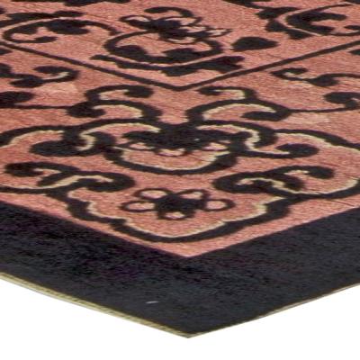 Authentic Early 20th Century Chinese Black and PalePink Wool Rug