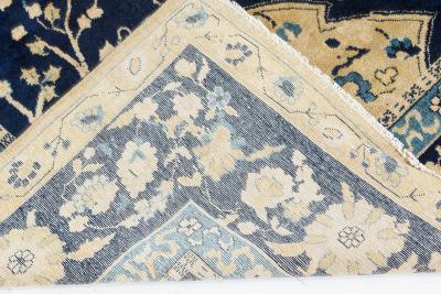 Authentic Early 20th Century Indian Lahore Blue Yellow Handmade Wool Carpet
