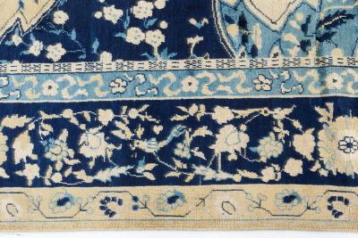 Authentic Early 20th Century Indian Lahore Blue Yellow Handmade Wool Carpet