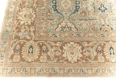 Authentic Early 20th Century Persian Tabriz Beige Brown Green Handmade Wool Rug