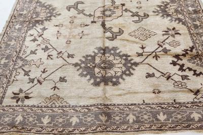 Authentic Early 20th Century Turkish Oushak Botanic Handmade Wool Rug