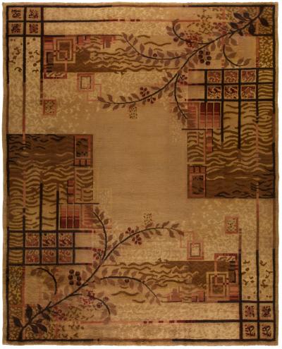 Authentic French Art Deco Brown Handwoven Wool Rug