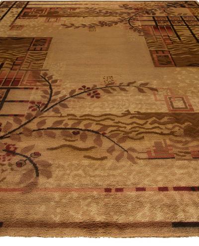 Authentic French Art Deco Brown Handwoven Wool Rug