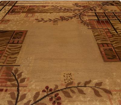 Authentic French Art Deco Brown Handwoven Wool Rug
