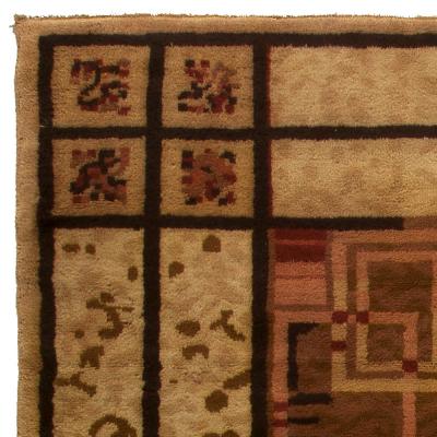 Authentic French Art Deco Brown Handwoven Wool Rug