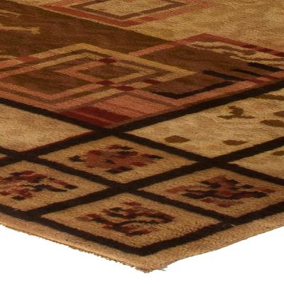 Authentic French Art Deco Brown Handwoven Wool Rug