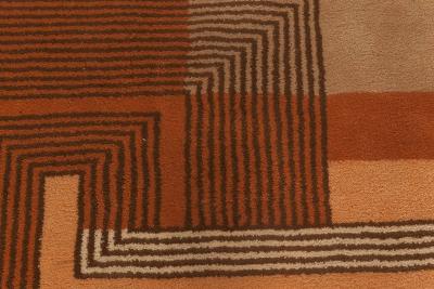 Authentic French Art Deco Orange Handmade Wool Rug
