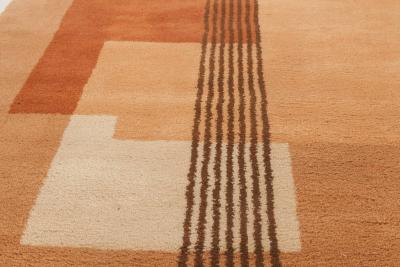 Authentic French Art Deco Orange Handmade Wool Rug