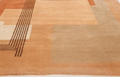 Authentic French Art Deco Orange Handmade Wool Rug