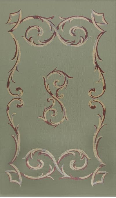 Authentic French Aubusson Mint Green Wool Rug