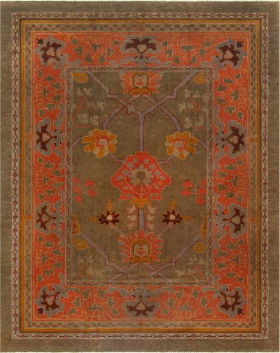 Authentic Irish Donegal Handmade Wool Rug in Beige Gray Green and Orange