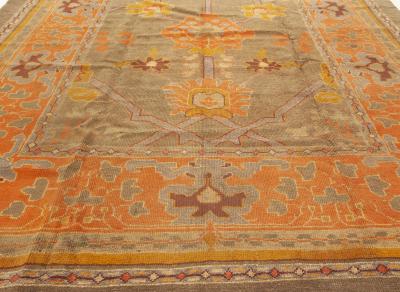 Authentic Irish Donegal Handmade Wool Rug in Beige Gray Green and Orange