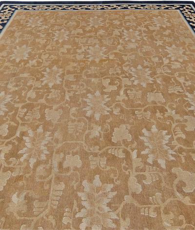 Authentic Mid 19th Century Chinese Beige and Dark Blue Handwoven Wool Rug
