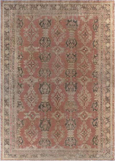 Authentic Oversized Vintage Turkish Oushak Orange Hand Knotted Wool Rug