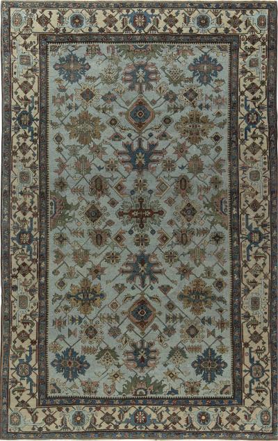 Authentic Persian Heriz Rug in Beige Blue Brown Green and Red