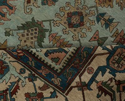 Authentic Persian Heriz Rug in Beige Blue Brown Green and Red