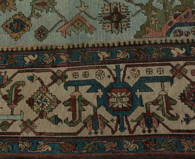 Authentic Persian Heriz Rug in Beige Blue Brown Green and Red