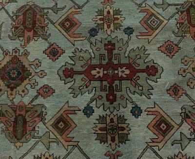 Authentic Persian Heriz Rug in Beige Blue Brown Green and Red
