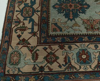 Authentic Persian Heriz Rug in Beige Blue Brown Green and Red
