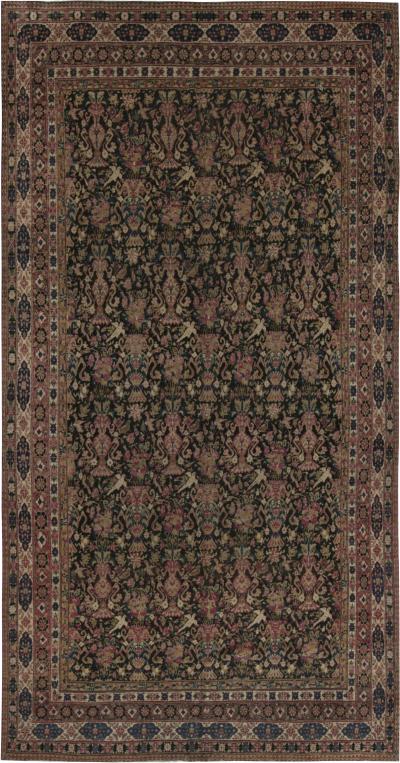 Authentic Persian Kirman Botanic Pink Blue Beige Handmade Wool Carpet