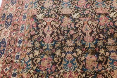 Authentic Persian Kirman Botanic Pink Blue Beige Handmade Wool Carpet