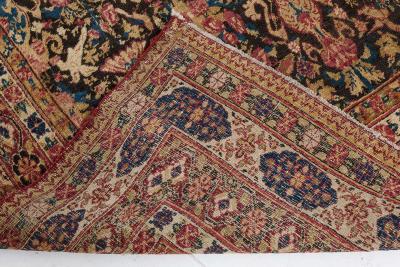 Authentic Persian Kirman Botanic Pink Blue Beige Handmade Wool Carpet