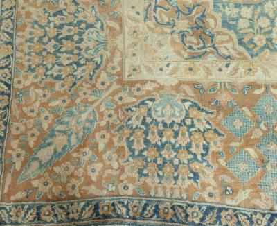Authentic Persian Kirman Green Blue Brown Handmade Wool Rug