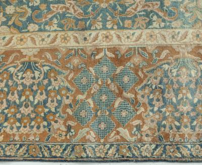 Authentic Persian Kirman Green Blue Brown Handmade Wool Rug