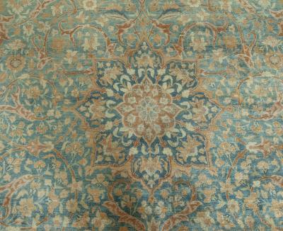 Authentic Persian Kirman Green Blue Brown Handmade Wool Rug