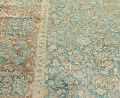 Authentic Persian Kirman Green Blue Brown Handmade Wool Rug