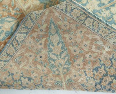 Authentic Persian Kirman Green Blue Brown Handmade Wool Rug