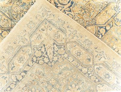 Authentic Persian Kirman Yellow Green Blue Handmade Wool Rug