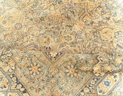 Authentic Persian Kirman Yellow Green Blue Handmade Wool Rug