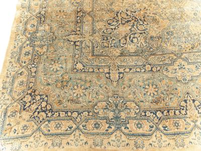 Authentic Persian Kirman Yellow Green Blue Handmade Wool Rug
