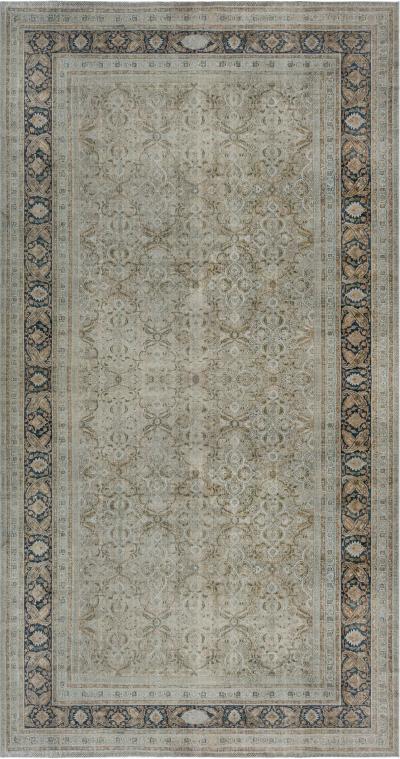 Authentic Persian Meshad Botanic Green Handmade Wool Rug