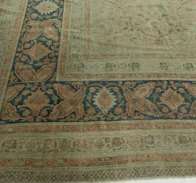 Authentic Persian Meshad Botanic Green Handmade Wool Rug