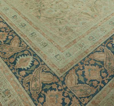 Authentic Persian Meshad Botanic Green Handmade Wool Rug