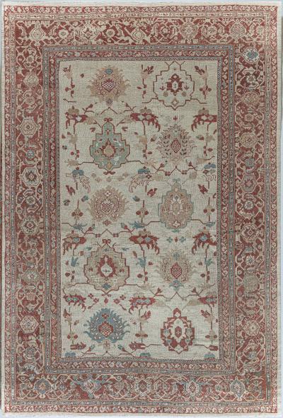 Authentic Persian Sultanabad Rug in Beige Brown Green Red