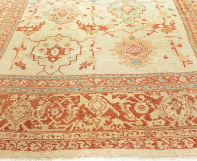 Authentic Persian Sultanabad Rug in Beige Brown Green Red