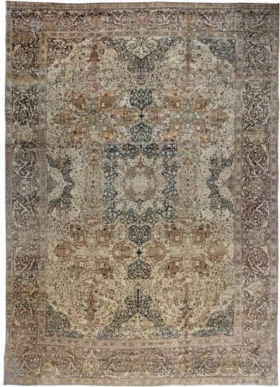 Authentic Persian Tabriz Beige Black Brown Handwoven Wool Rug