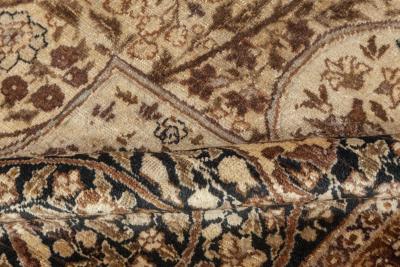 Authentic Persian Tabriz Beige Black Brown Handwoven Wool Rug
