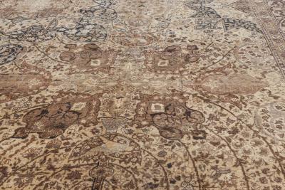 Authentic Persian Tabriz Beige Black Brown Handwoven Wool Rug