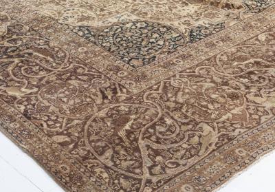 Authentic Persian Tabriz Beige Black Brown Handwoven Wool Rug