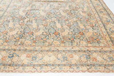 Authentic Persian Tabriz Beige Blue Handmade Wool Rug