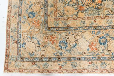 Authentic Persian Tabriz Beige Blue Handmade Wool Rug