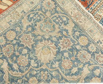 Authentic Persian Tabriz Beige Blue Red Handwoven Wool Carpet