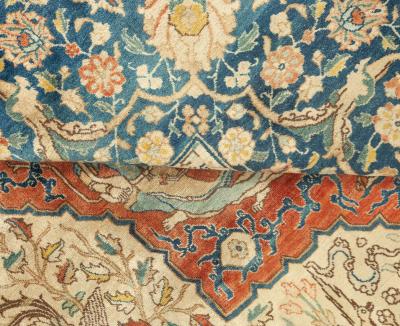 Authentic Persian Tabriz Beige Blue Red Handwoven Wool Carpet