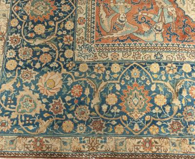 Authentic Persian Tabriz Beige Blue Red Handwoven Wool Carpet