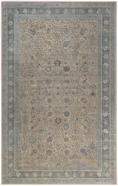 Authentic Persian Tabriz Beige Green Handmade Wool Rug